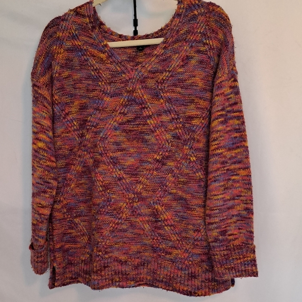 A.N.A. Colorful Knit Sweater Pinks And Reds Womens Size Large #116